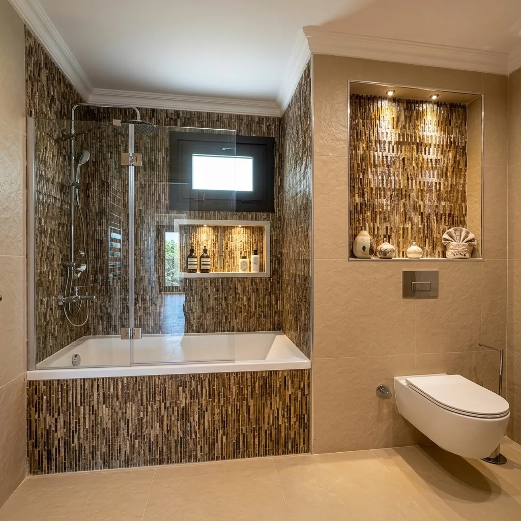Küvetli banyo ve cam duş alanı
